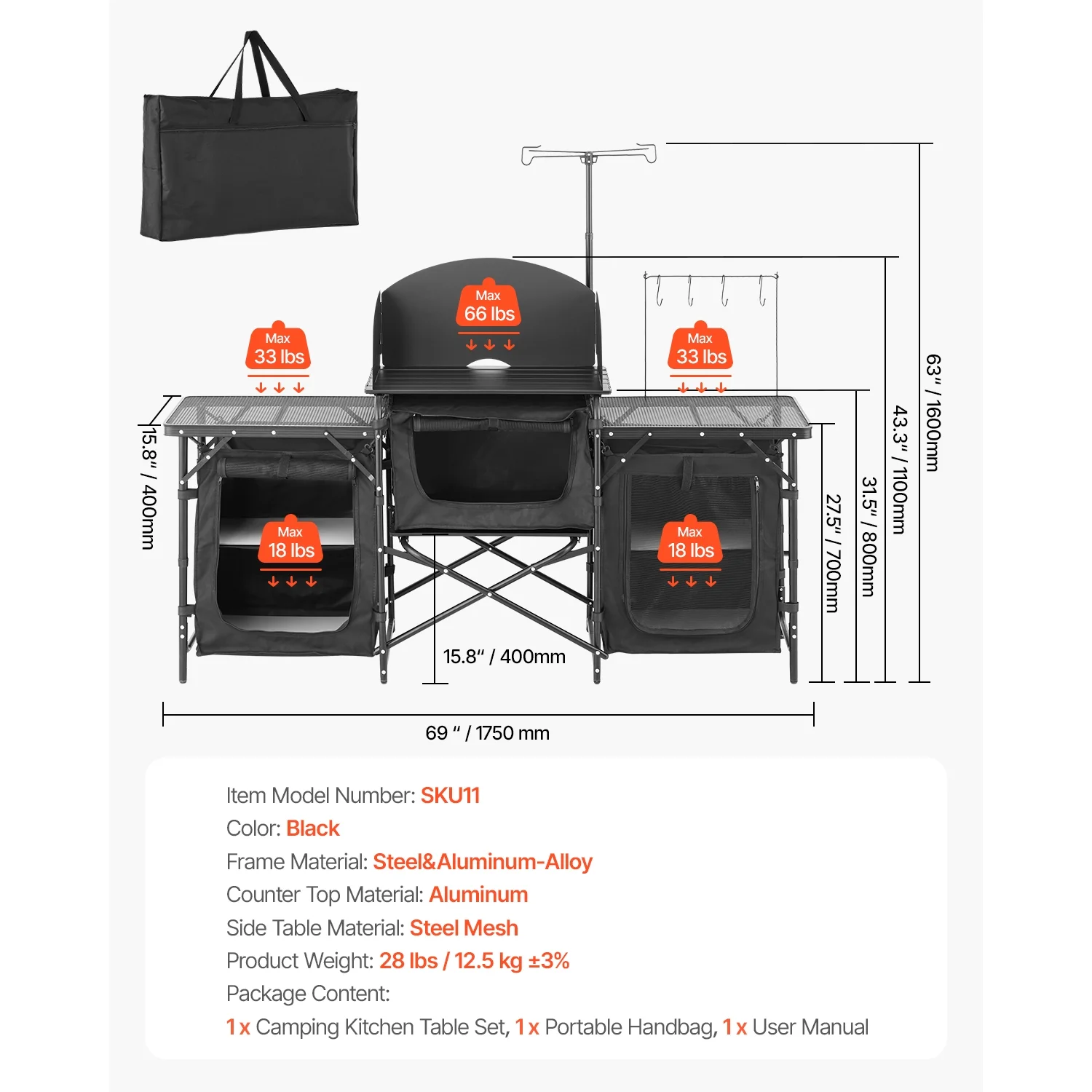 Outdoor Cooking Station, Portable Camp Kitchen Table, Constructed from Aluminum with Three Storage Cabinets, Comes with a Carrying Bag, Removable Wind Guard, Swift Assembly for BBQ Gatherings