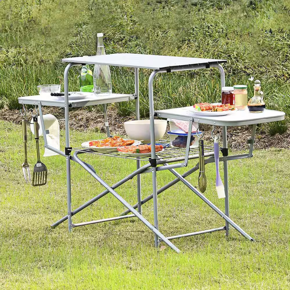 Foldable Camping Table Outdoor Kitchen Portable Grilling Stand Folding BBQ Table Chair