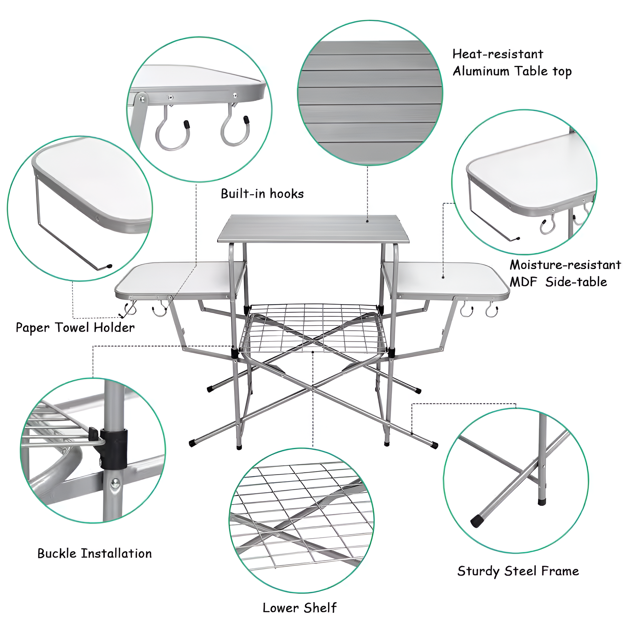 Foldable Camping Table Outdoor Kitchen Portable Grilling Stand Folding BBQ Table Chair