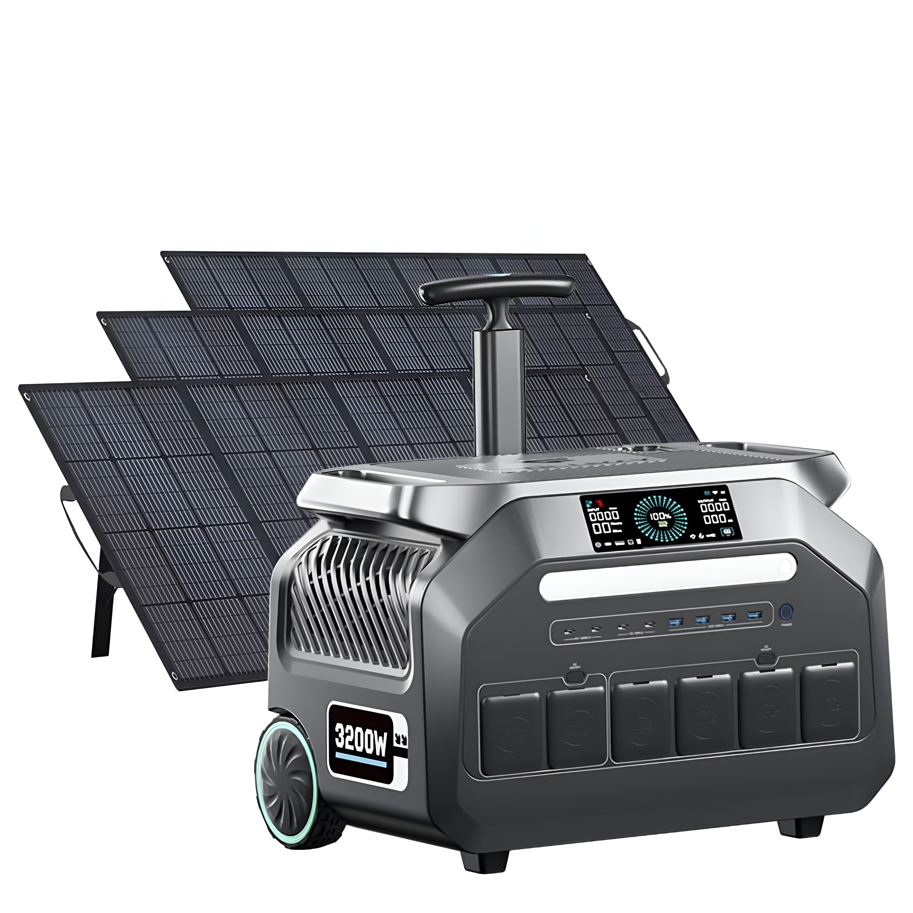 P3200 Power Portable Station with 3X200W Solar Panel,1 Hour Fast Charging, EPS,APP Control,Home and Outdoor Backup,Rv.Caming