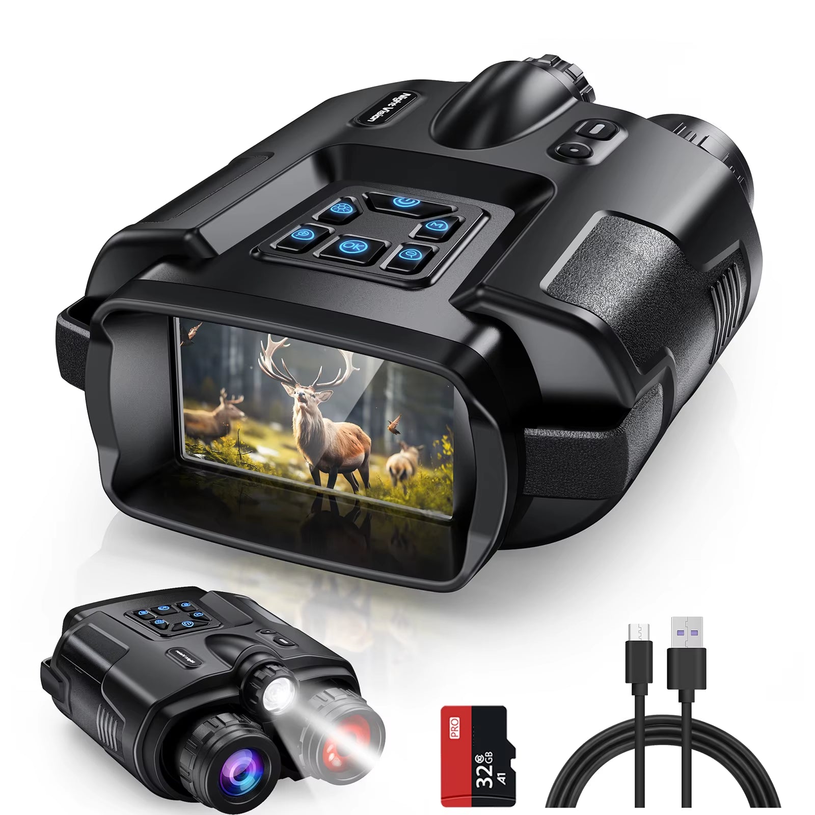 USB Rechargeable 4K Night Vision Binoculars 600M HD 8X Digital Zoom 5000Mah 3Inch Screen Infrared Visionnight Goggle